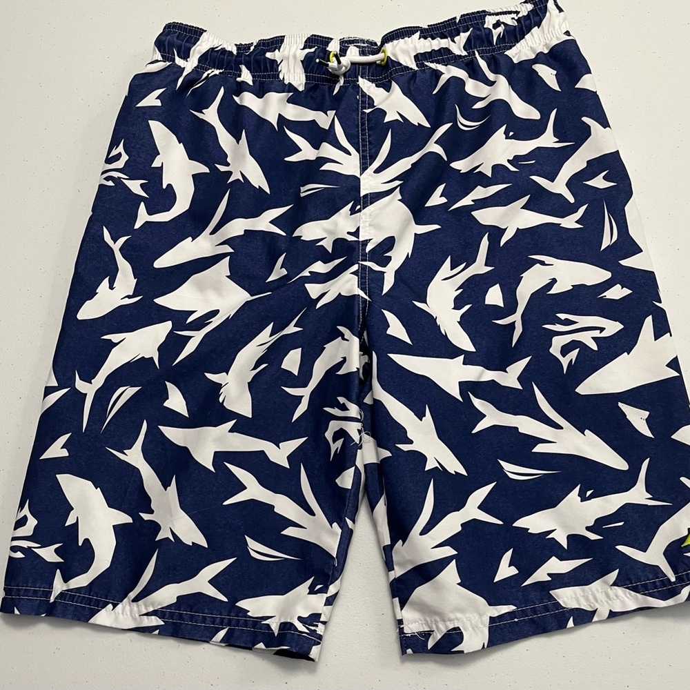 EUC Nautica Shark Print Boy’s Board/Swim Shorts - Navy and White - XL (18-20)